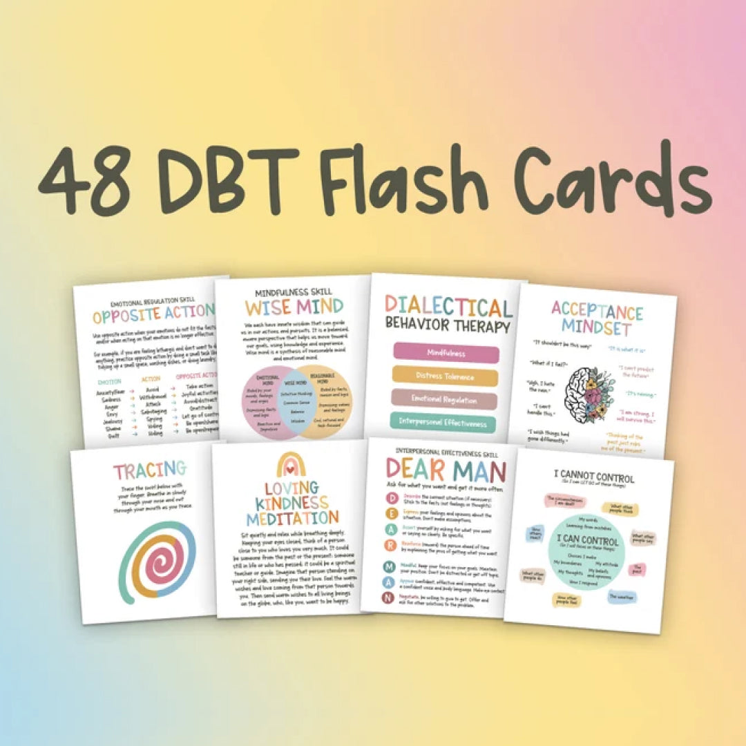 DBT MEGA BUNDLE, dbt skills, dbt workbook, worksheets, counseling resources and tools, mental health printable, dbt flash cards