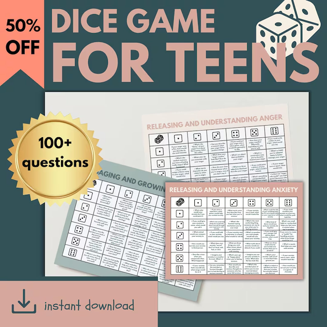 School Counseling Dice Game for Teens & Tweens Group Sessions, Coping Skill Exploration, Questions for Anxiety, Depression and More