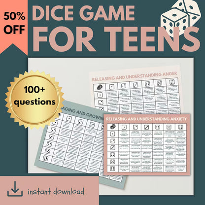 School Counseling Dice Game for Teens & Tweens Group Sessions, Coping Skill Exploration, Questions for Anxiety, Depression and More