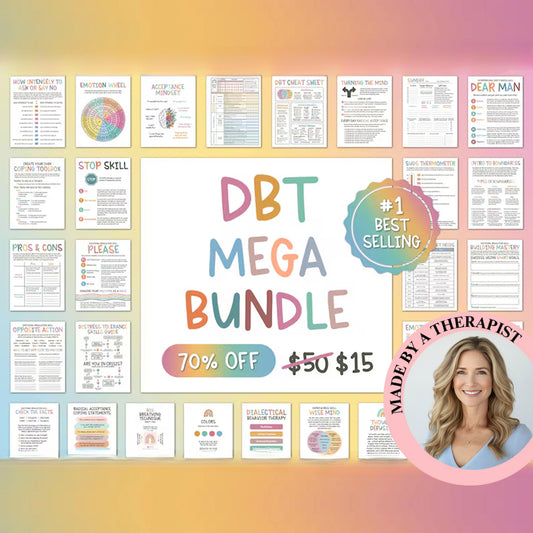 DBT MEGA BUNDLE, dbt skills workbook & printable worksheets, counseling resources, tools, DBT flash cards