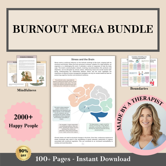 Burnout Mega Bundle, stress management & mental health toolkit, self-care & wellness guide