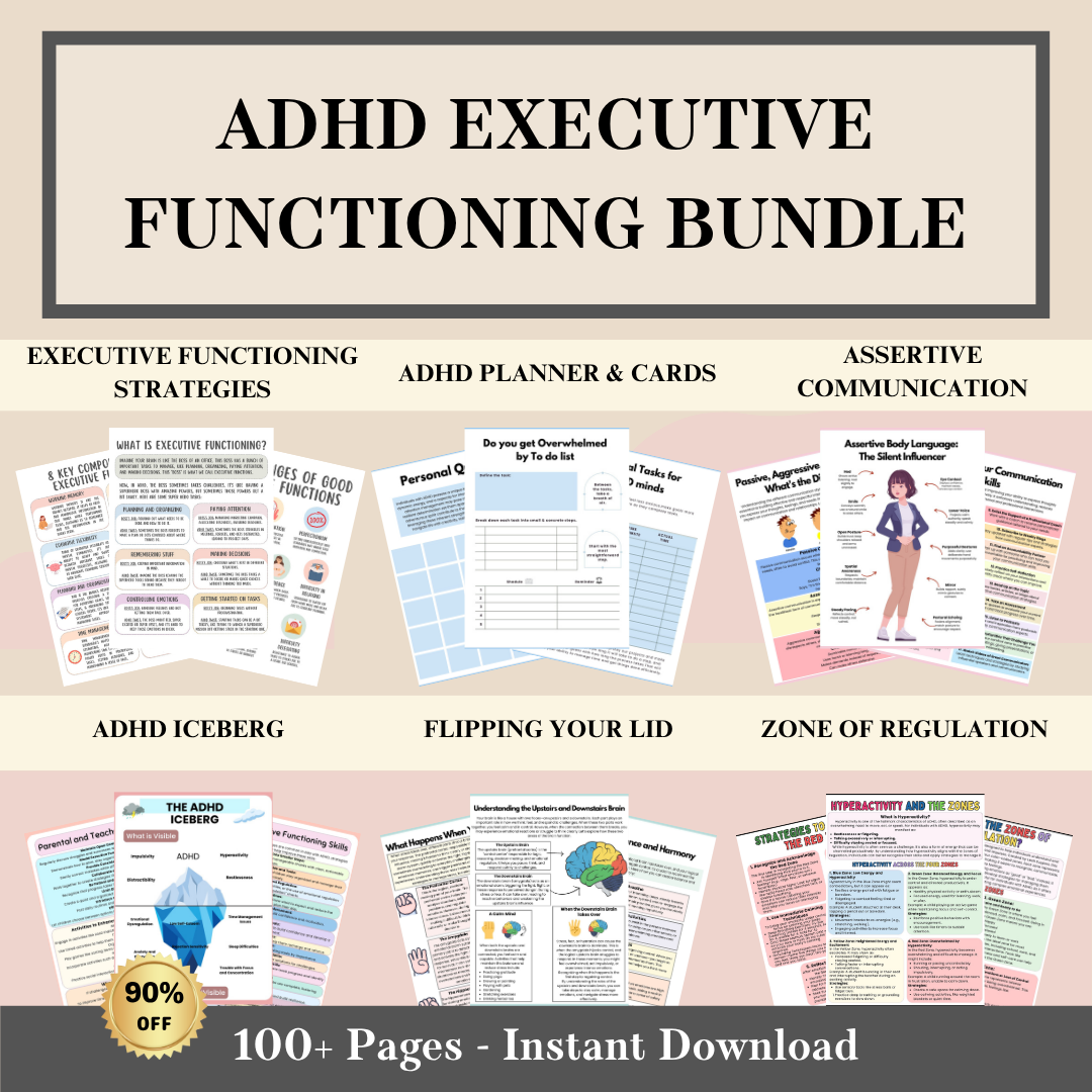 Executive Functioning Bundle ADHD, 280+ ADHD Worksheets, Increase Focus, Decrease Overwhelm