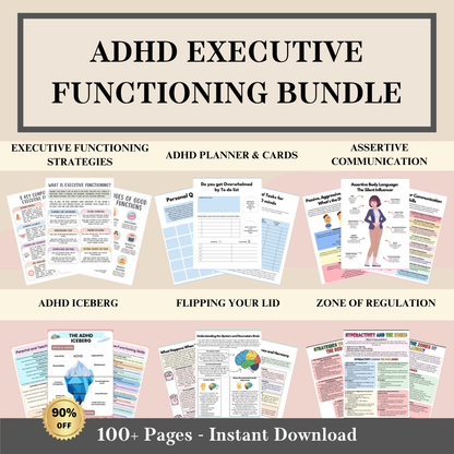 Executive Functioning Bundle ADHD, 280+ ADHD Worksheets, Increase Focus, Decrease Overwhelm
