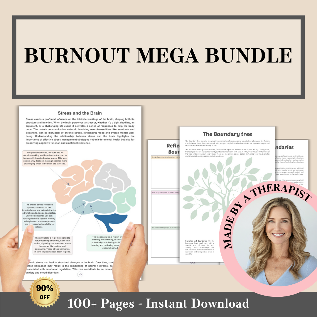 Burnout Mega Bundle, stress management & mental health toolkit, instant download, self-care and wellness guide