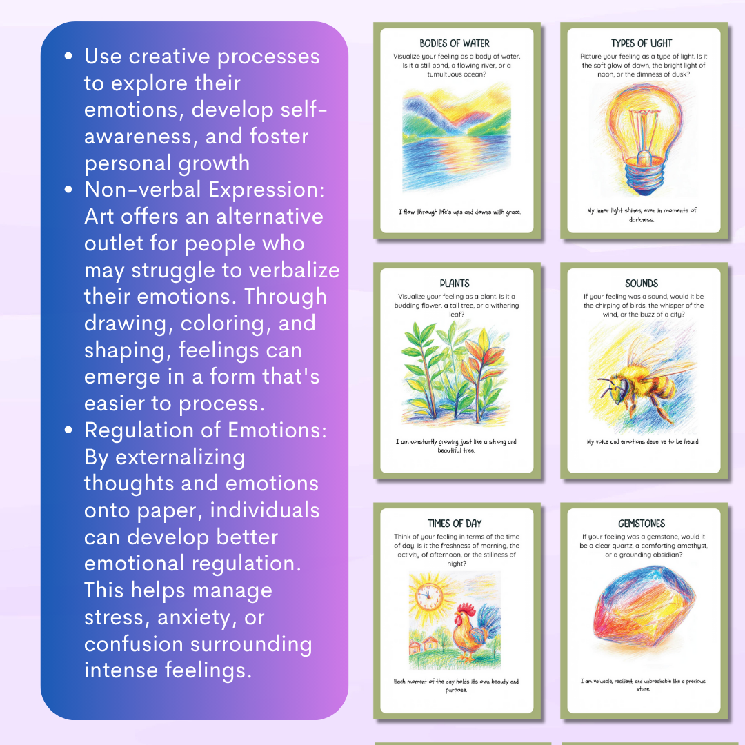 Emotion Art Cards, Creative Expression, Safely Explore Emotions, Art Making Interventions, Non Verbal Expression