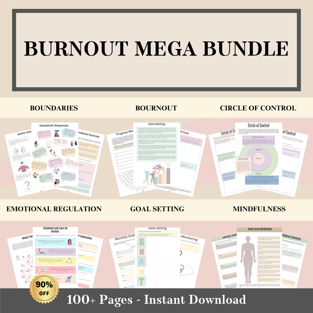 Burnout Mega Bundle, stress management & mental health toolkit, instant download, self-care and wellness guide