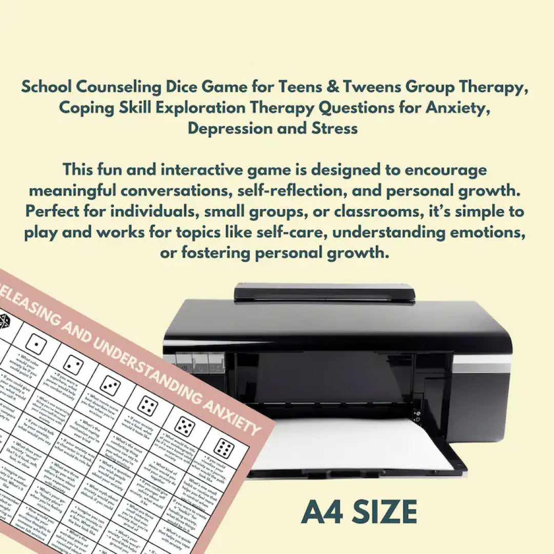 School Counseling Dice Game for Teens & Tweens Group Sessions, Coping Skill Exploration, Questions for Anxiety, Depression and More