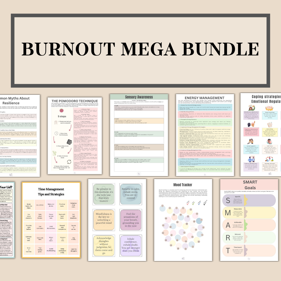 Burnout Mega Bundle, stress management & mental health toolkit, instant download, self-care and wellness guide