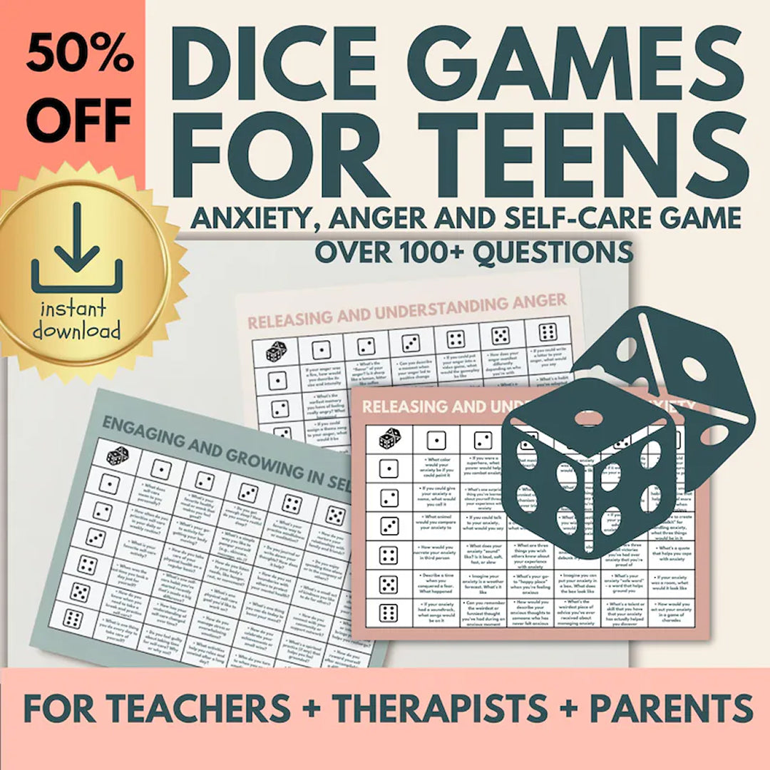 School Counseling Dice Game for Teens & Tweens Group Sessions, Coping Skill Exploration, Questions for Anxiety, Depression and More