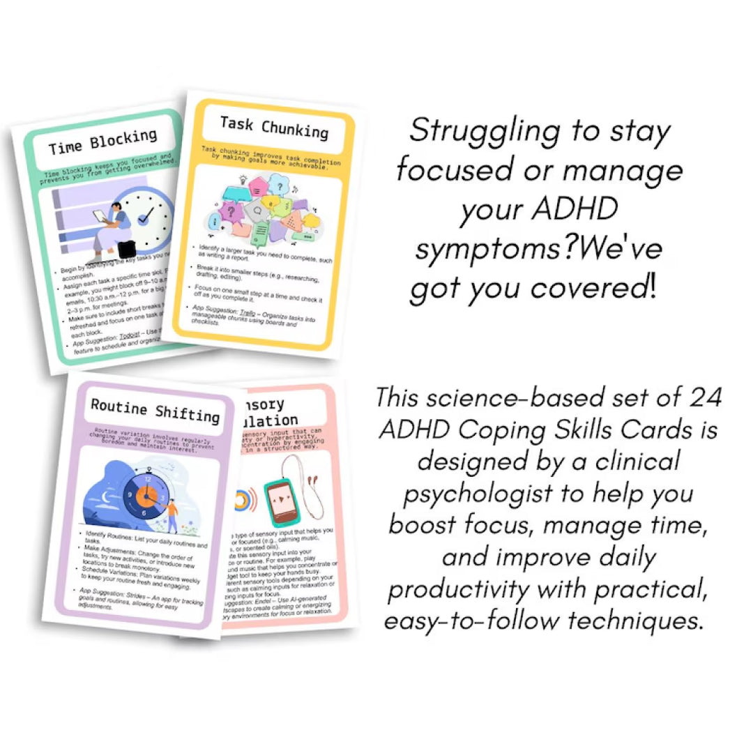 Coping Skills Cards, ADHD Adults & Teens, Visual Aids & Resources